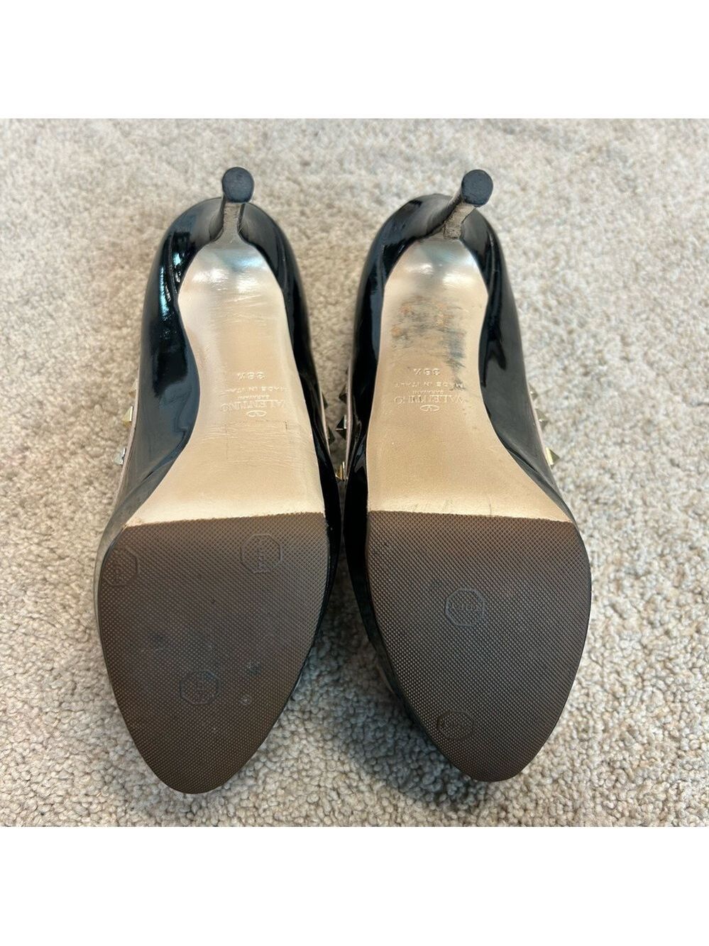 Valentino Rockstud platform peep-toe pumps black patent leather Sz 38.5 - Picture 10 of 13